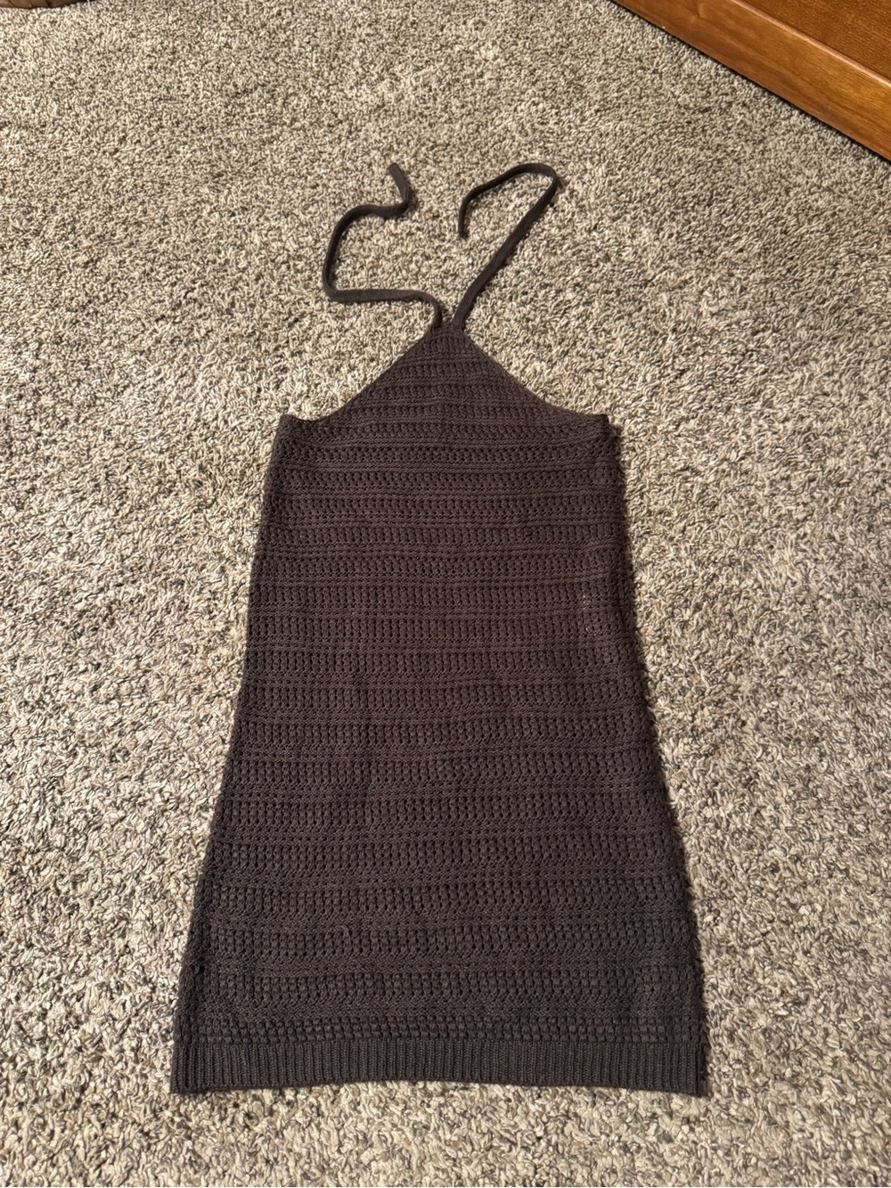 Fashion Nova Crochet Halter Mini Coverup in Brown